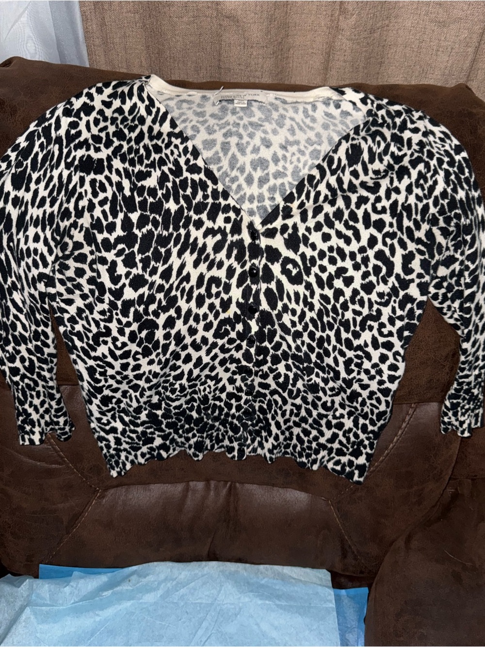 Leopard Print V-Neck Cardigan - Black & White